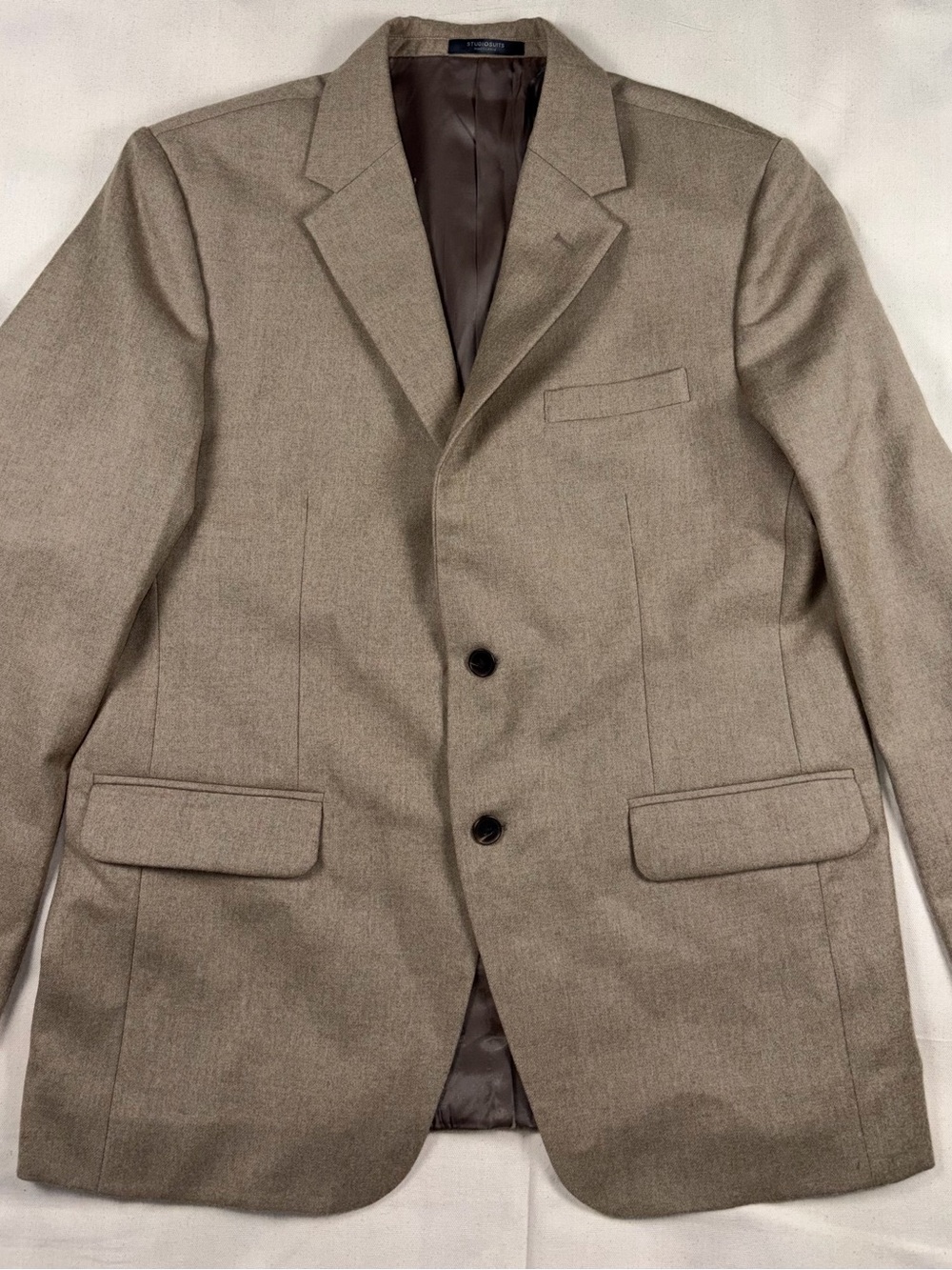 Studio Suits 44R Tan Sport Coat Blazer 100% Merino Wool 2 Button Classic